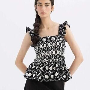 Lug Von Siga x DeFacto Fitted Top - Smocked Bodice - Black & White - Size XS